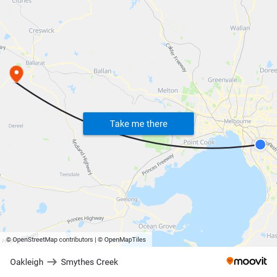 Oakleigh to Smythes Creek map