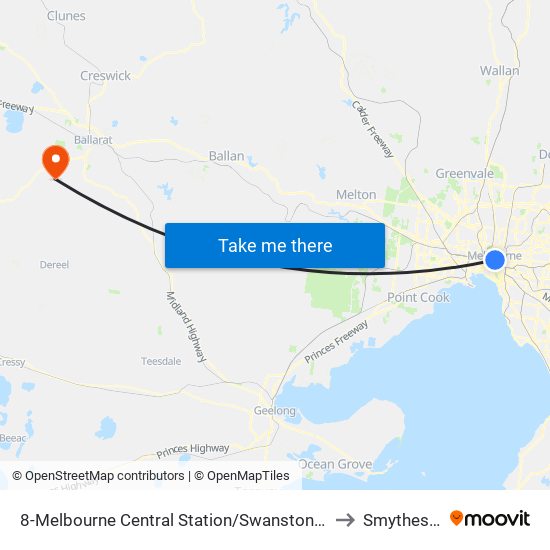 8-Melbourne Central Station/Swanston St (Melbourne City) to Smythes Creek map