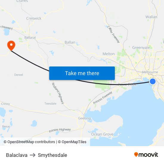 Balaclava to Smythesdale map