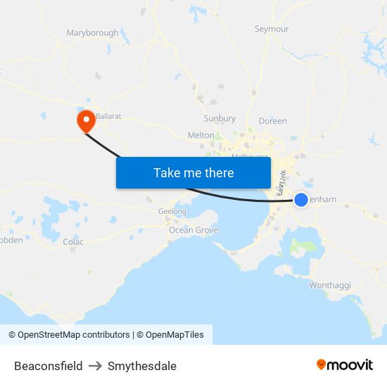 Beaconsfield to Smythesdale map