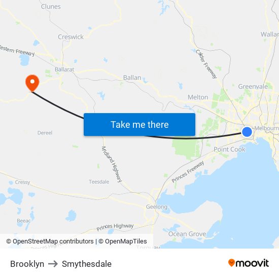 Brooklyn to Smythesdale map