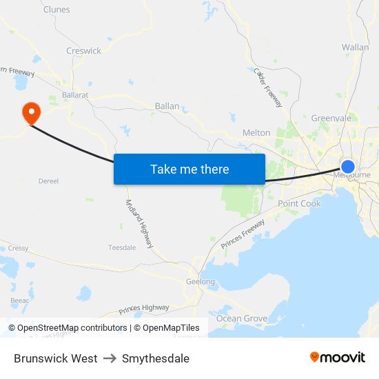 Brunswick West to Smythesdale map