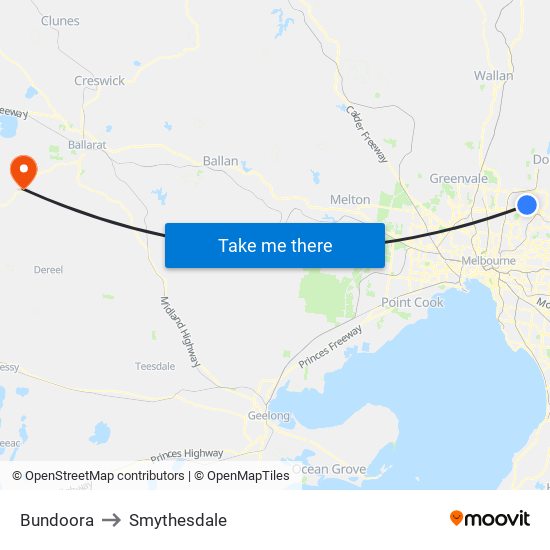 Bundoora to Smythesdale map