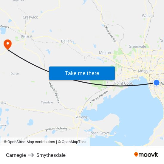 Carnegie to Smythesdale map