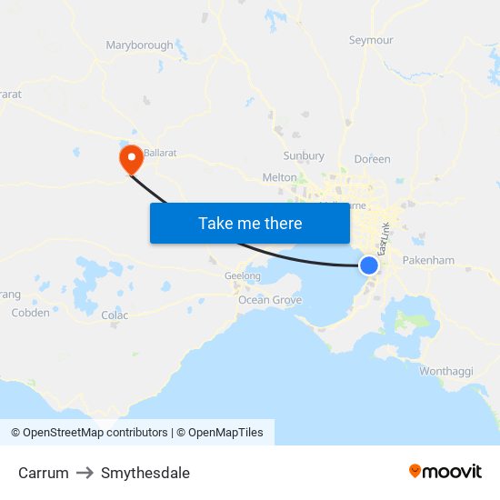 Carrum to Smythesdale map