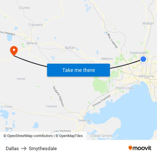 Dallas to Smythesdale map
