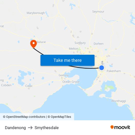 Dandenong to Smythesdale map