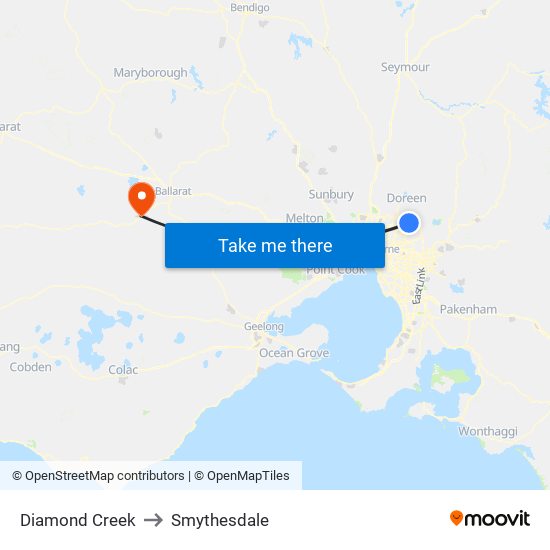 Diamond Creek to Smythesdale map