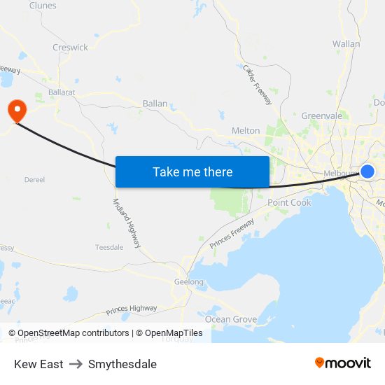 Kew East to Smythesdale map