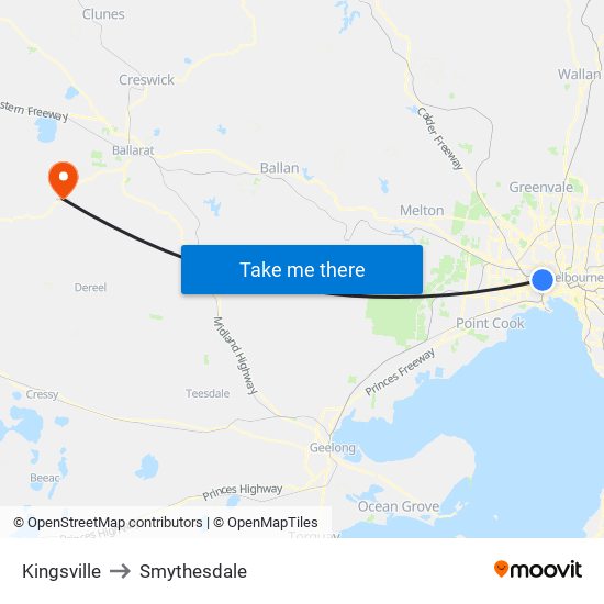 Kingsville to Smythesdale map