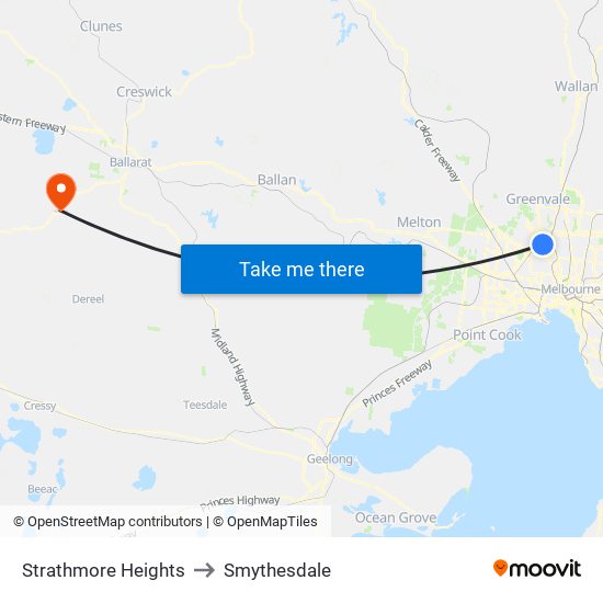 Strathmore Heights to Smythesdale map