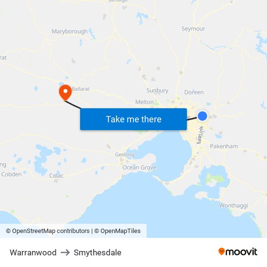 Warranwood to Smythesdale map