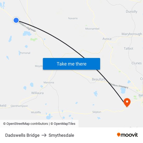Dadswells Bridge to Smythesdale map