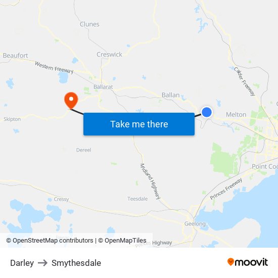 Darley to Smythesdale map