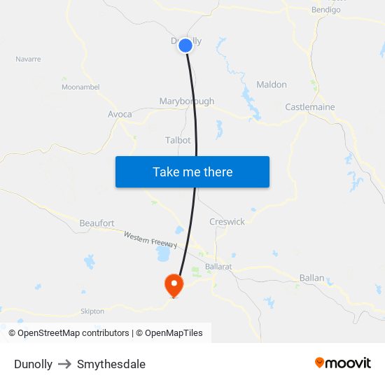 Dunolly to Smythesdale map