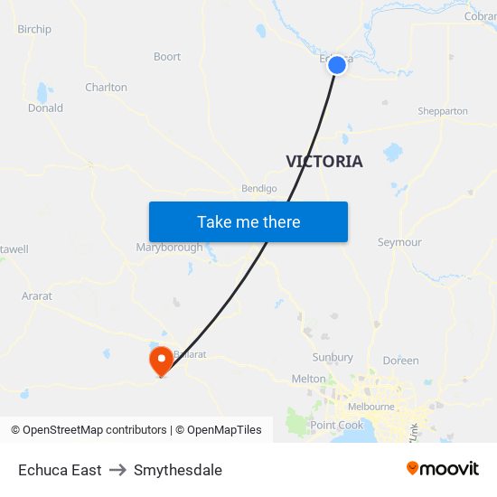 Echuca East to Smythesdale map