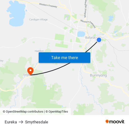 Eureka to Smythesdale map