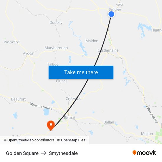 Golden Square to Smythesdale map