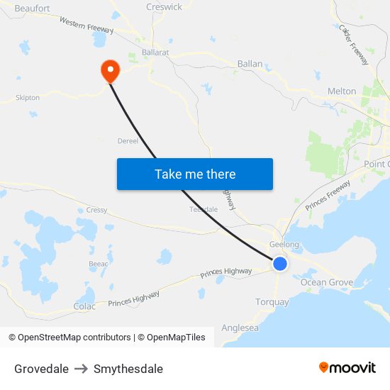 Grovedale to Smythesdale map