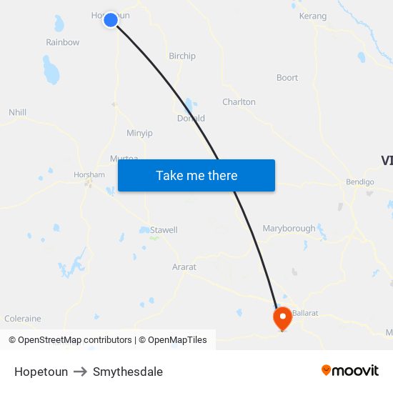 Hopetoun to Smythesdale map