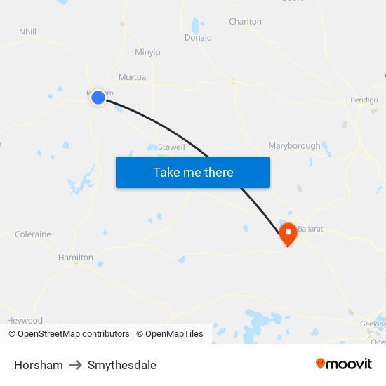 Horsham to Smythesdale map