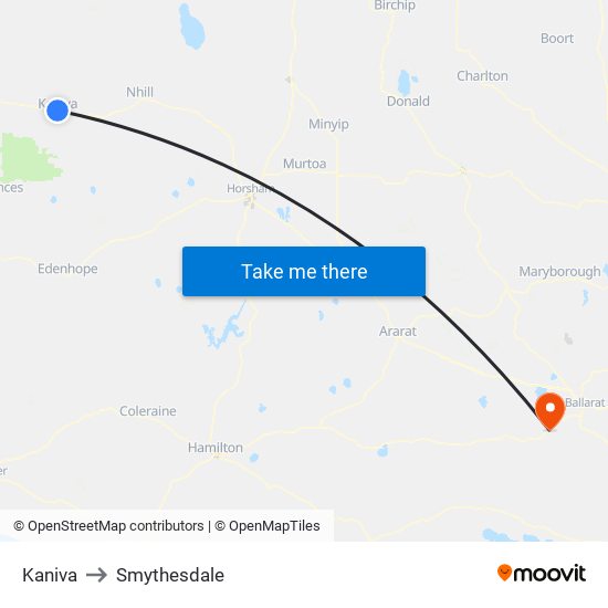 Kaniva to Smythesdale map