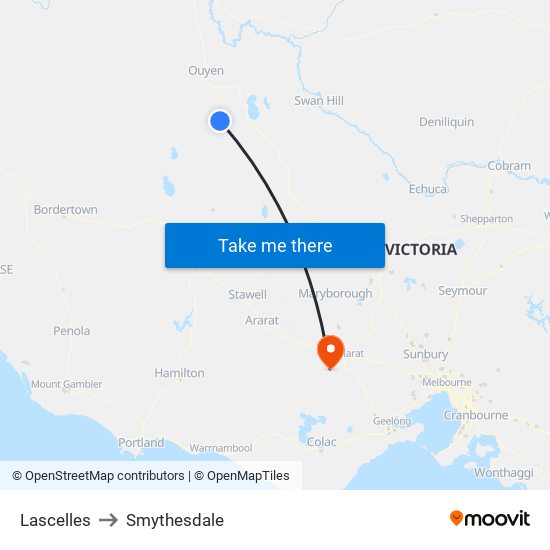 Lascelles to Smythesdale map