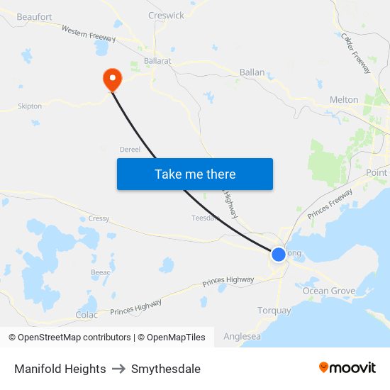 Manifold Heights to Smythesdale map