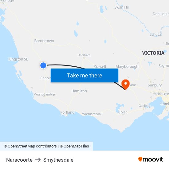 Naracoorte to Smythesdale map
