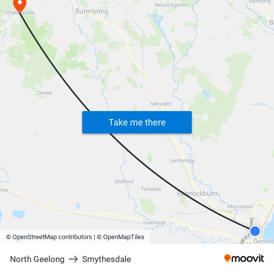 North Geelong to Smythesdale map