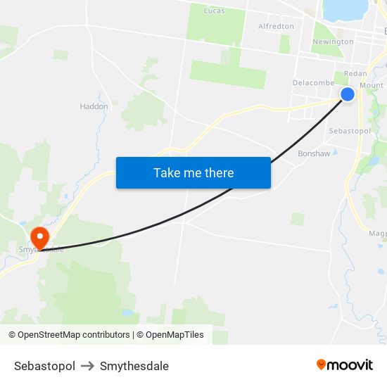 Sebastopol to Smythesdale map