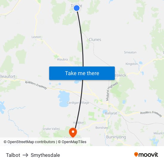 Talbot to Smythesdale map