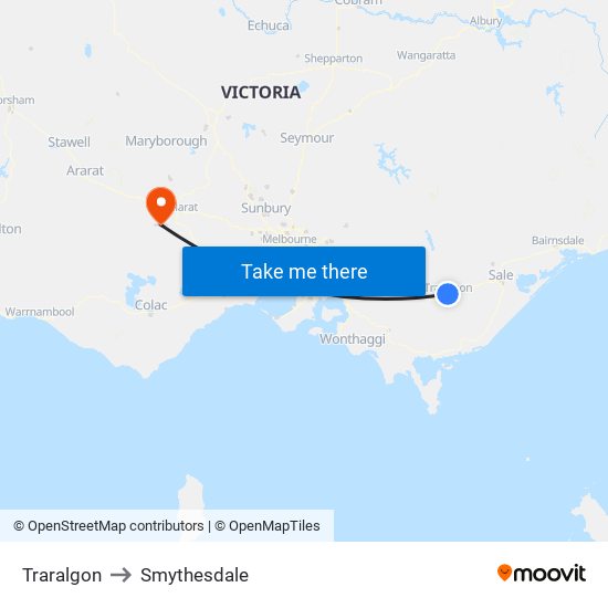 Traralgon to Smythesdale map