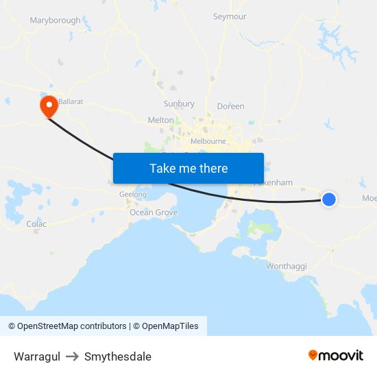 Warragul to Smythesdale map