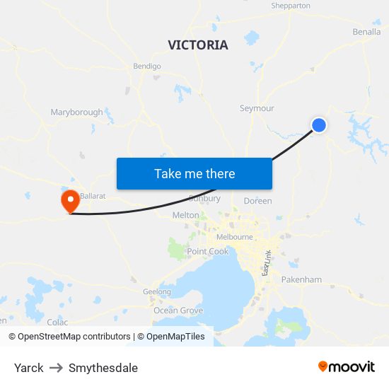 Yarck to Smythesdale map