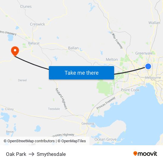 Oak Park to Smythesdale map