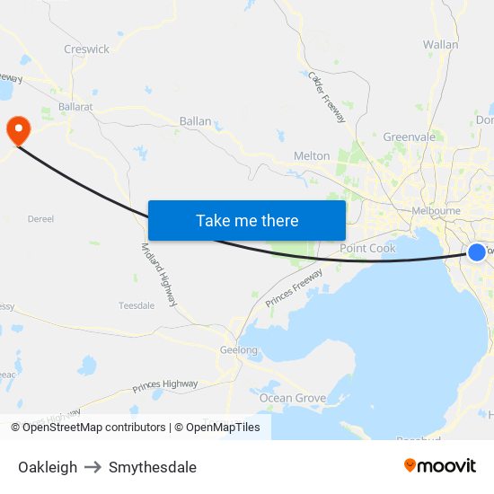 Oakleigh to Smythesdale map