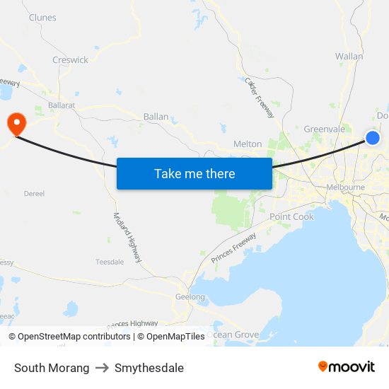 South Morang to Smythesdale map