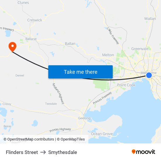 Flinders Street to Smythesdale map