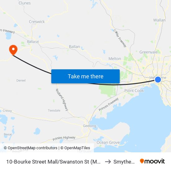 10-Bourke Street Mall/Swanston St (Melbourne City) to Smythesdale map