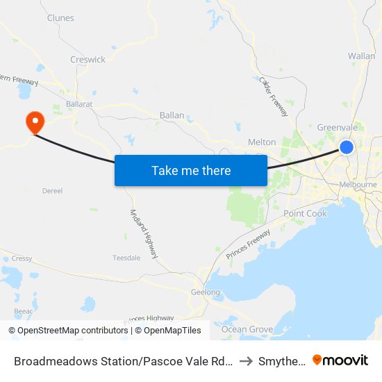 Broadmeadows Station/Pascoe Vale Rd (Broadmeadows) to Smythesdale map
