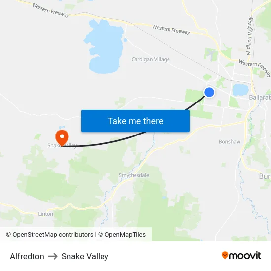 Alfredton to Snake Valley map