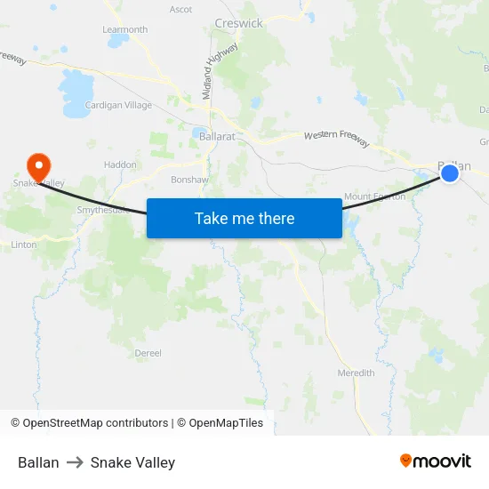 Ballan to Snake Valley map