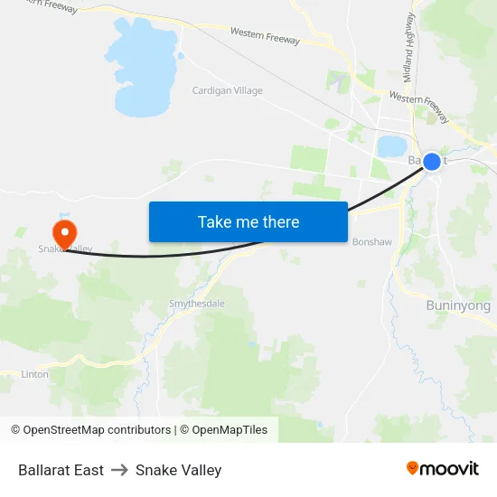 Ballarat East to Snake Valley map
