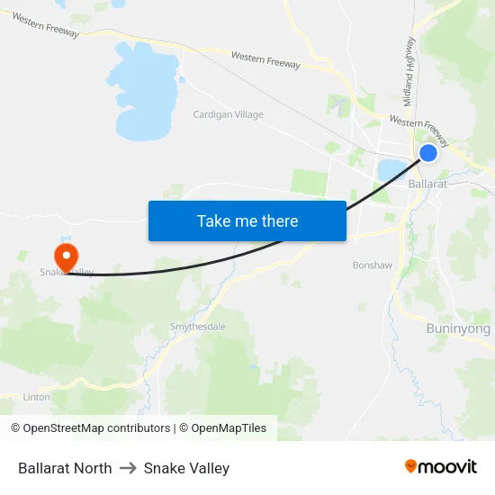 Ballarat North to Snake Valley map