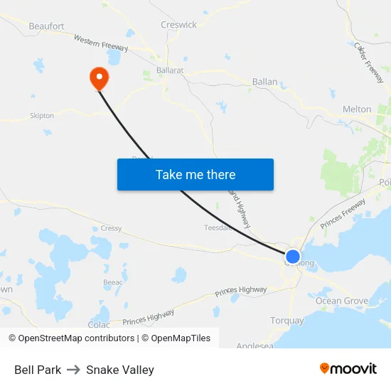 Bell Park to Snake Valley map