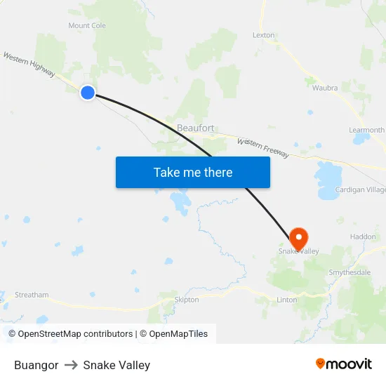 Buangor to Snake Valley map