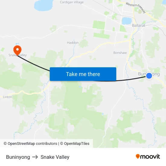 Buninyong to Snake Valley map