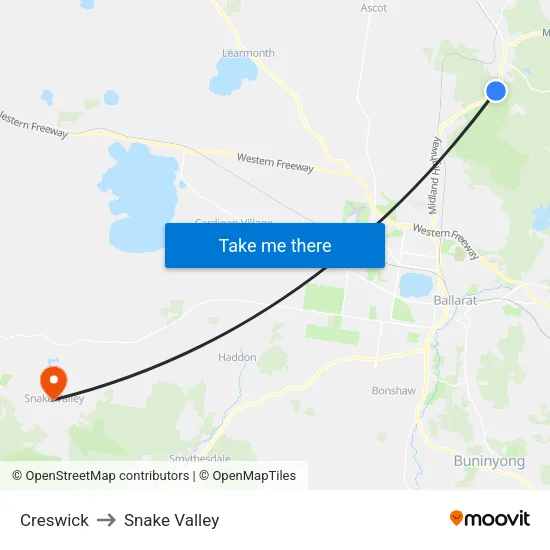 Creswick to Snake Valley map