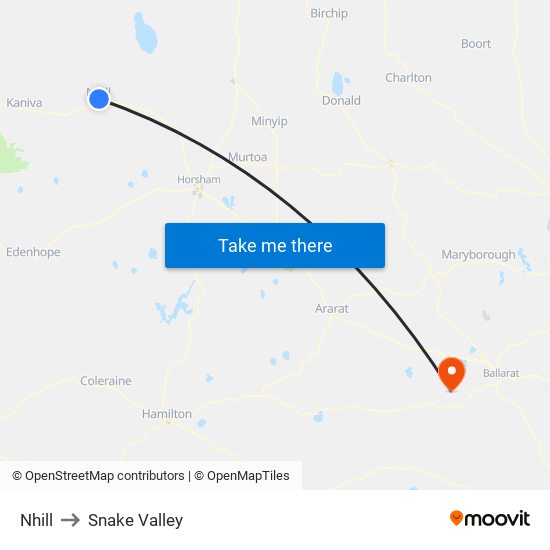 Nhill to Snake Valley map